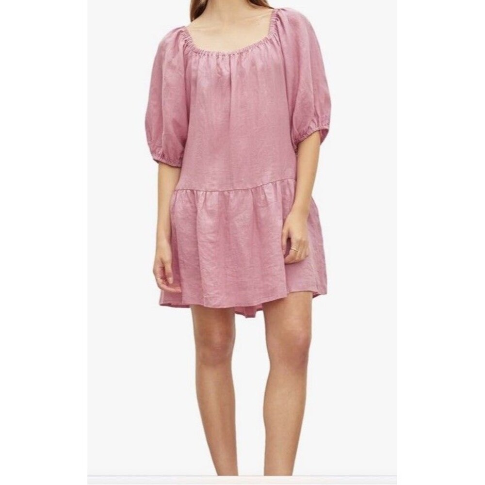 Velvet by Graham Spencer Irina Linen Dress Allure Puff Sleeve Off/On  Shoulder L